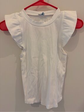 Ruffle Sleeve White Ribbed Tank